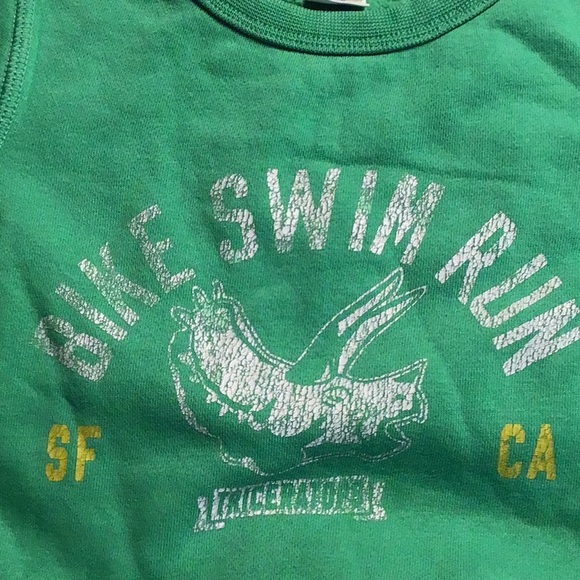 Baby GAP sweatshirt Green Bike Swim Run distressed look white and yellow 2 year - Picture 5 of 5